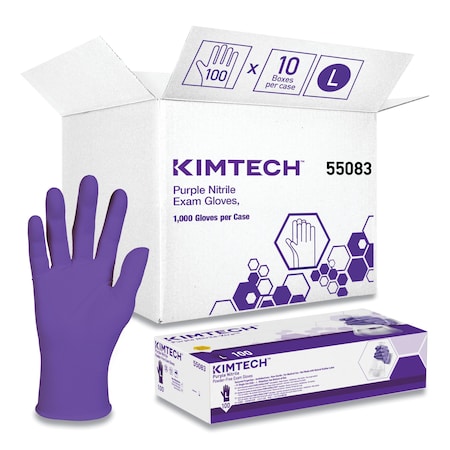 Kimtech Purple Nitrile, Disposable Gloves, 6 mil Palm, Nitrile, Powder-Free, L, 1000 PK, Purple 55083